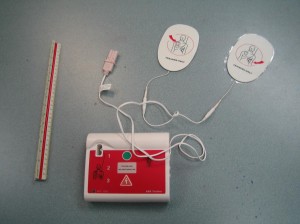 An AED is equiped with two pads for adult defibrillation and one pad for pediatric defibrillation.